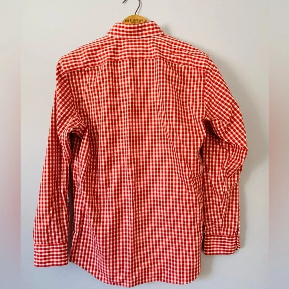 Banana Republic Non Iron Button Up Mens Sz Medium Cayenne Orange Slim Fit Check